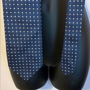 Barneys New York Blue With Pink Polka Dot Windowpane Design Silk Necktie Tie